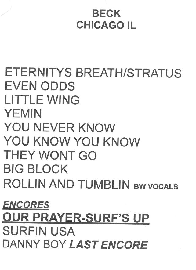 ChicagoHOB Setlist